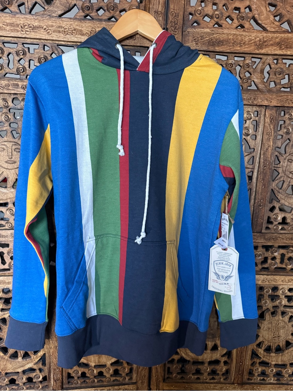 NWT Black Jack Multicolor Striped Fleece Hoodie SZ Small Retro Y2K